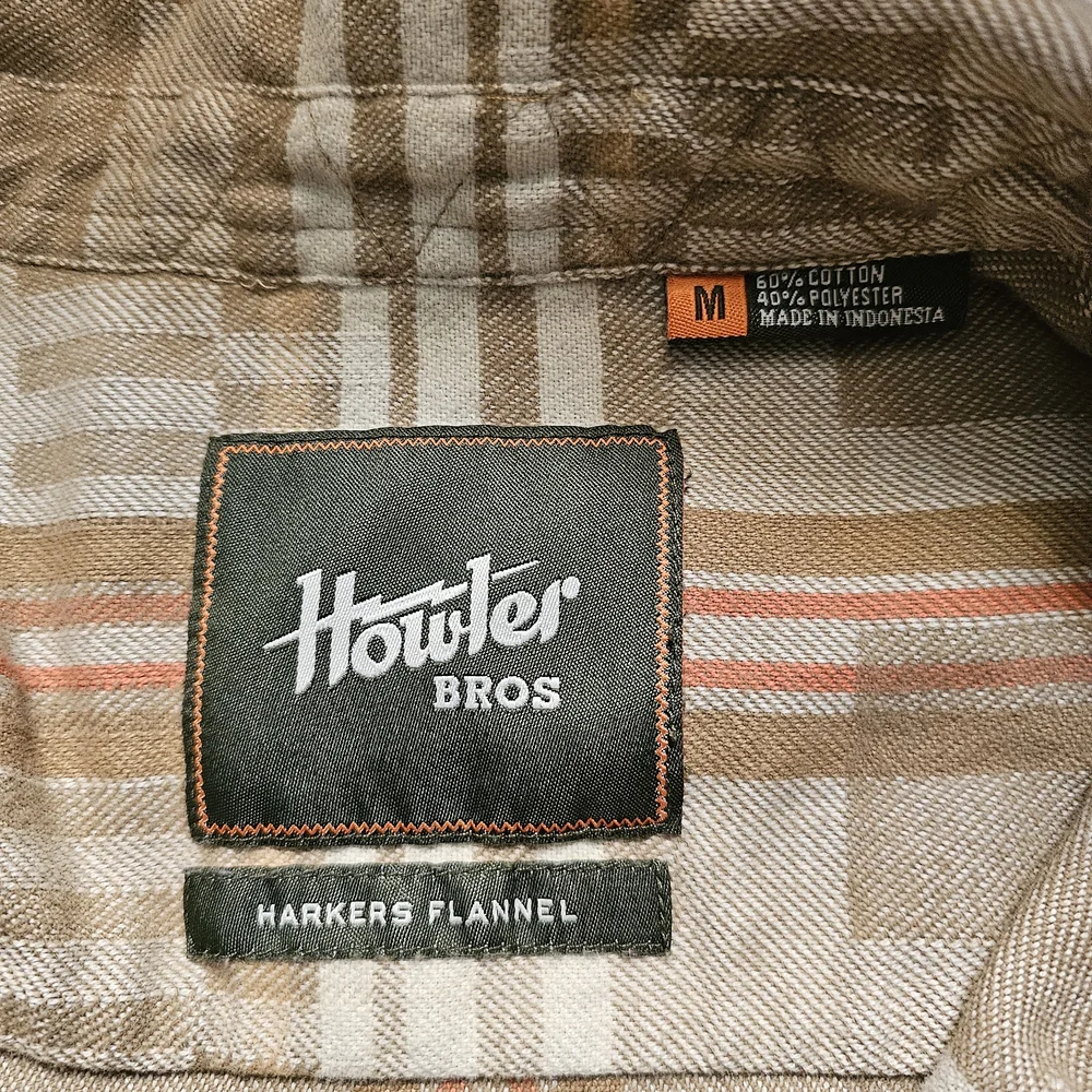 Howler Brothers Harker’s Flannel - Kempton Plaid Taupe - Men’s Medium - Picture 7 of 11